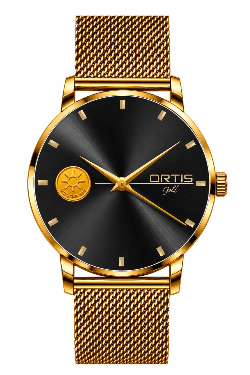 Midnight Black Dial Gold Mesh Watch for Men