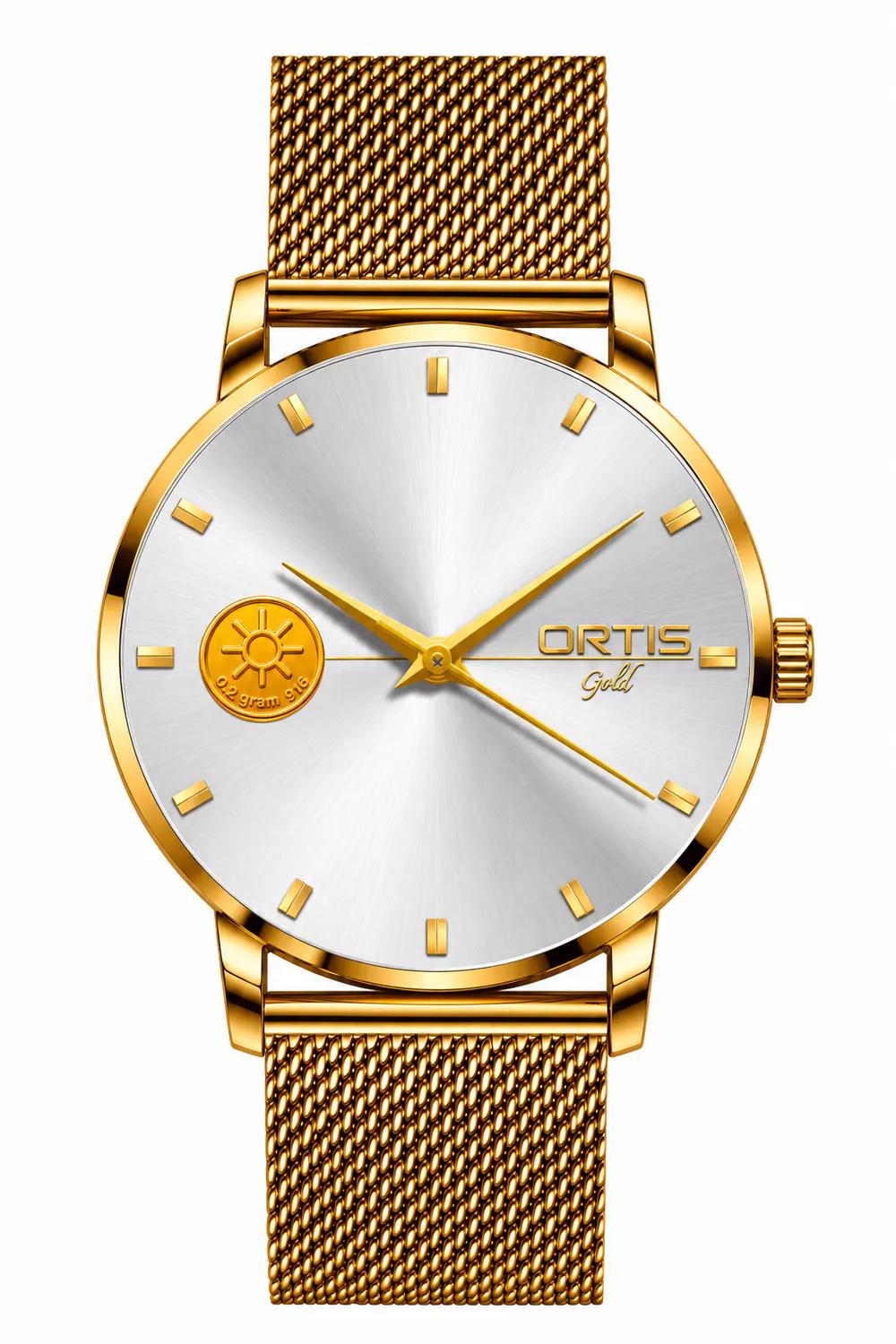 Silver White Dial Gold Mesh Watch for Men
