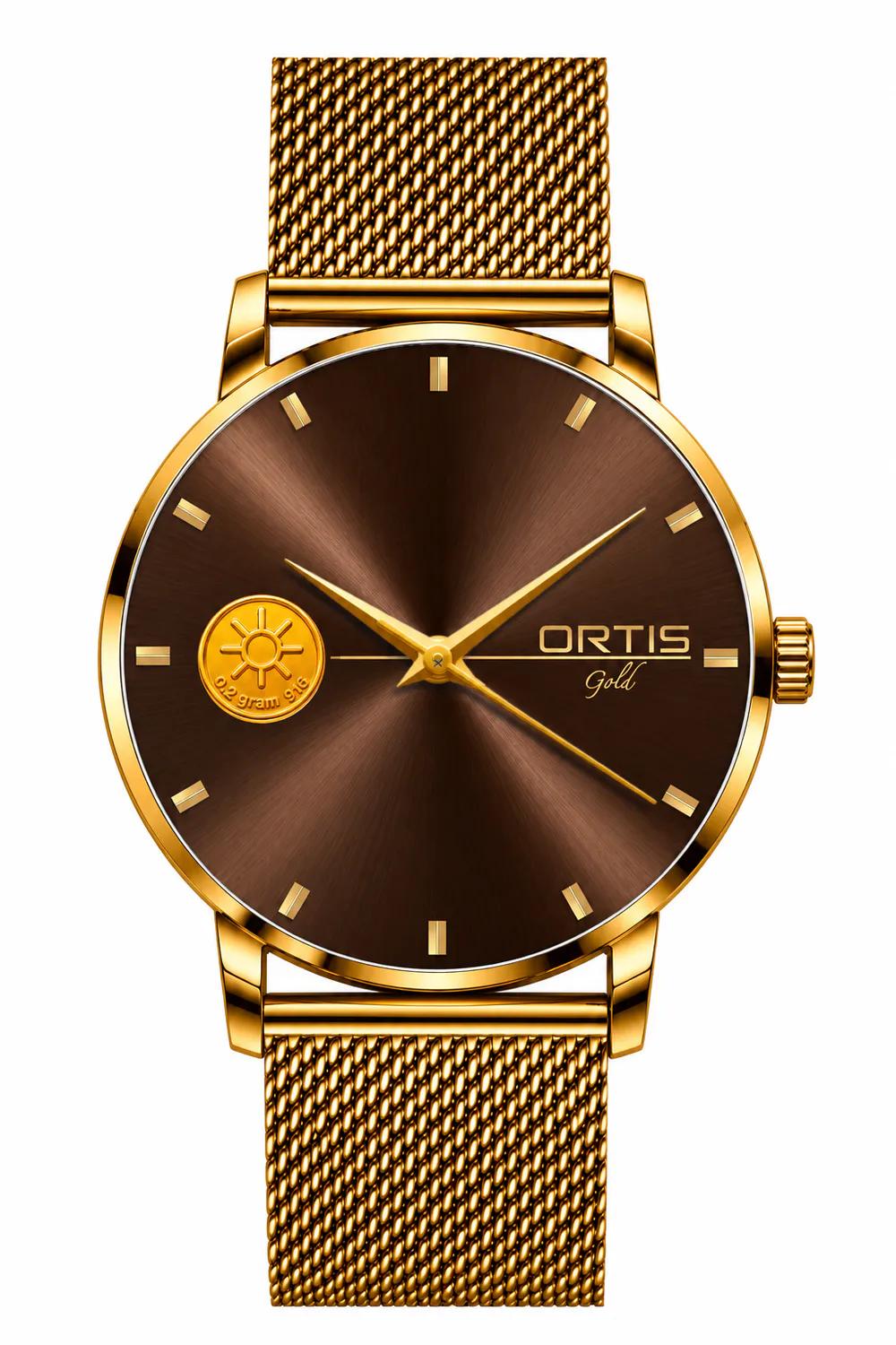 Coffee Brown Dial Gold Mesh Watch for Men