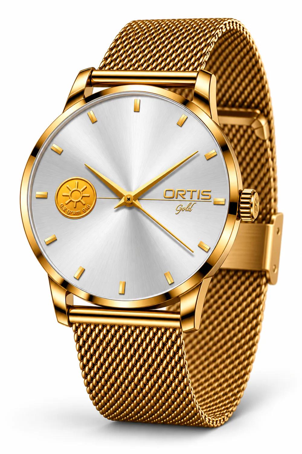 ORTIS men's silver white dial watch, angled view