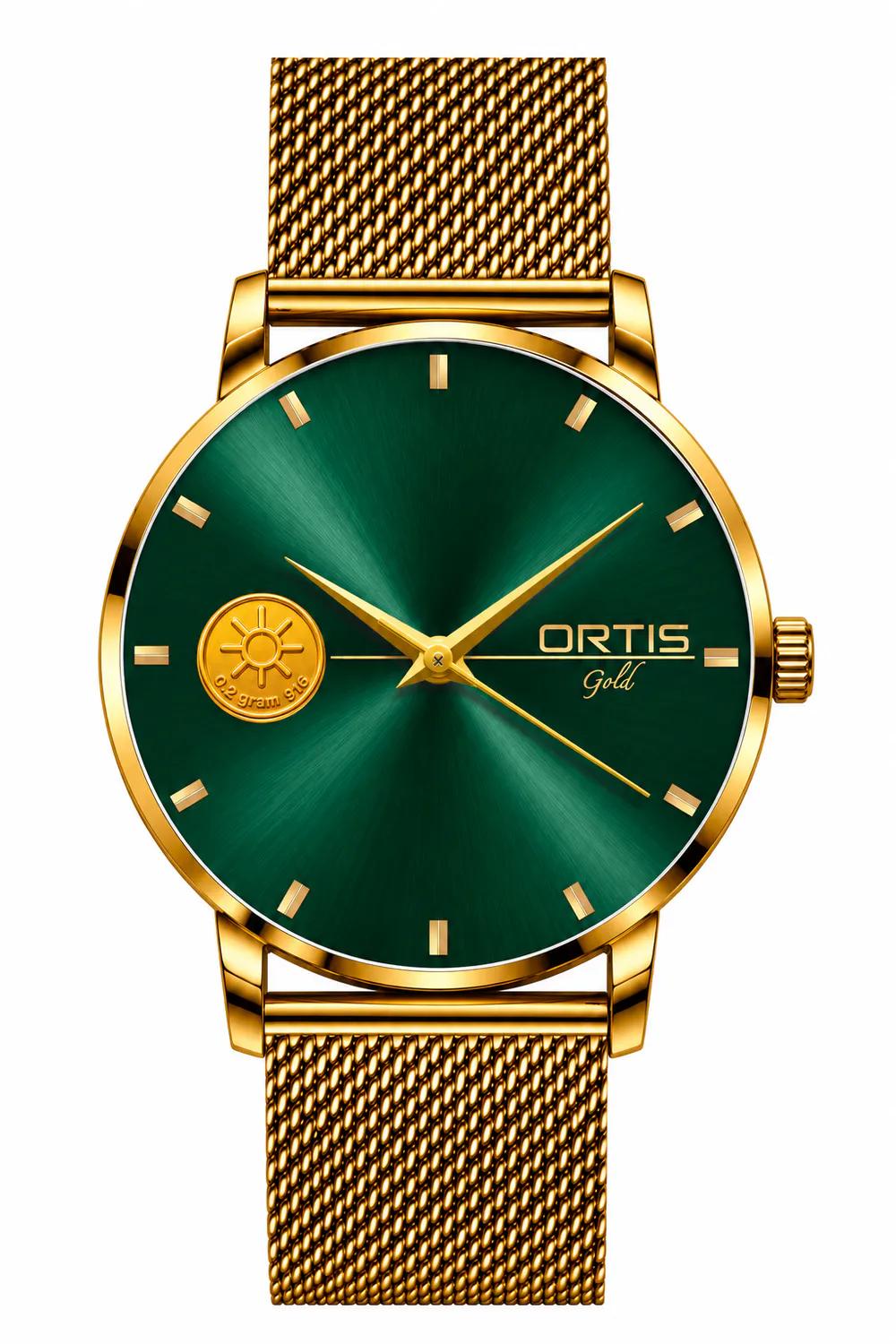 Emerald Green Dial Gold Mesh Watch for Men