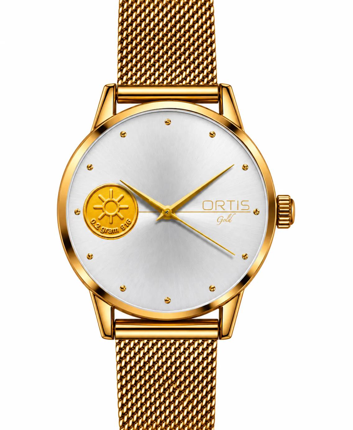 Pearl White Dial Gold Mesh Watch for Women