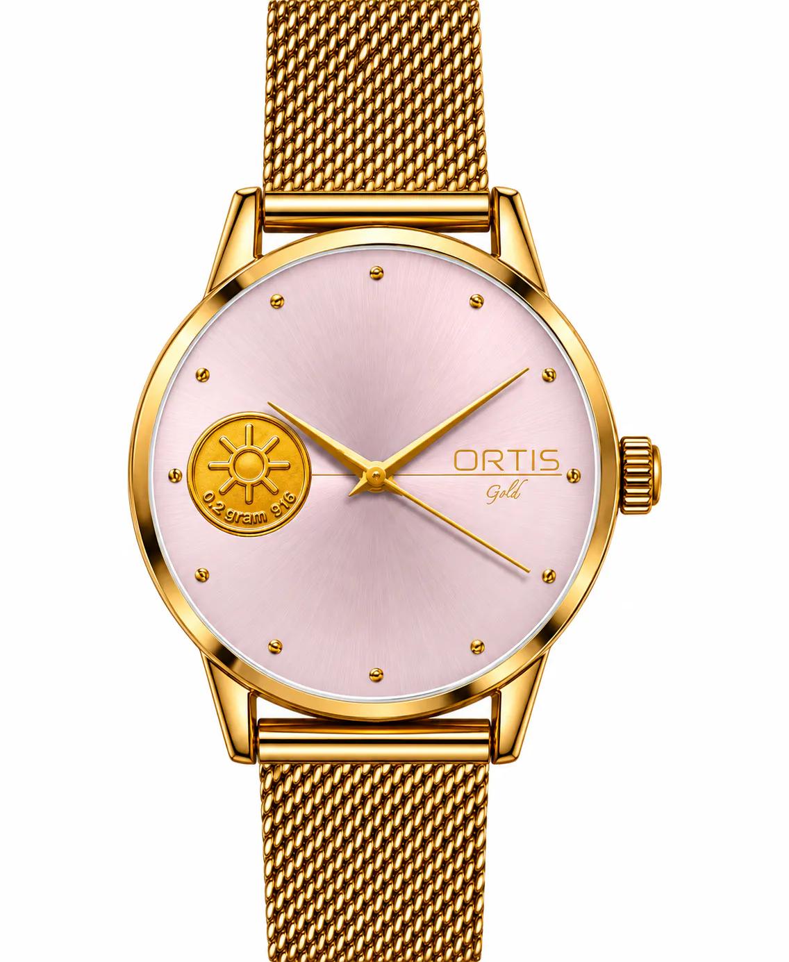 Blush Pink Dial Gold Mesh Watch for Women