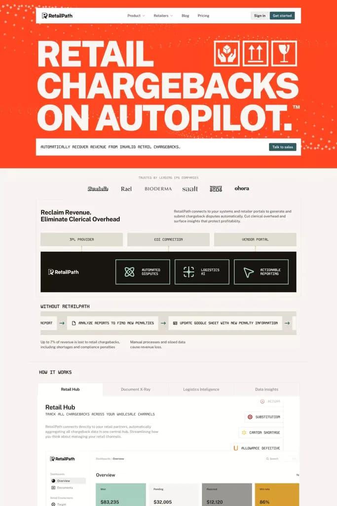 Bold orange software company website homepage