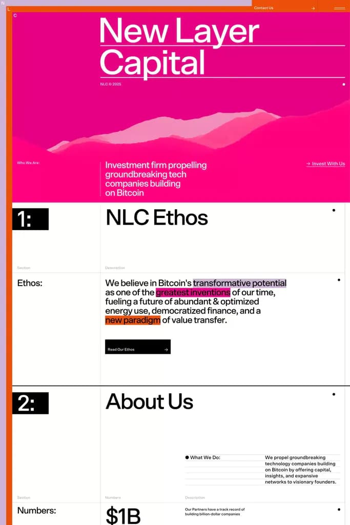 Pink investment firm website homepage